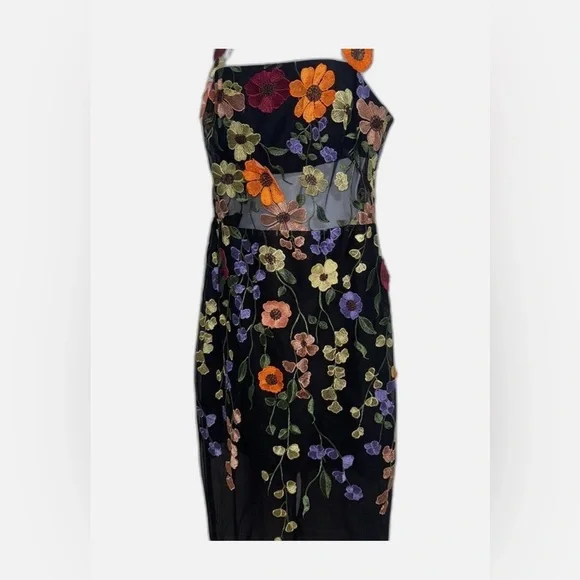BCBGMaxAzria Black Mesh Dress w. Multicolor Floral Embroidery - W Size 10 - NWT. - Picture 9 of 14